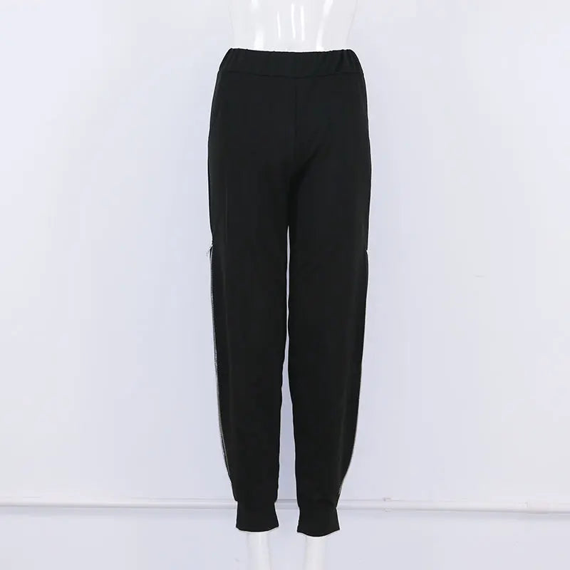 Women Sexy High Zipper Split Mid Waist Wide Leg Pants Autumn Elastic Woman Trousers Casual Black  Long Loose Harem Pencil Pants