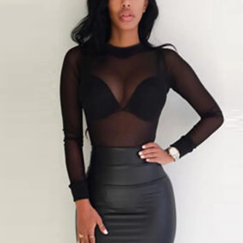 See Through Long Sleeve Blouse
