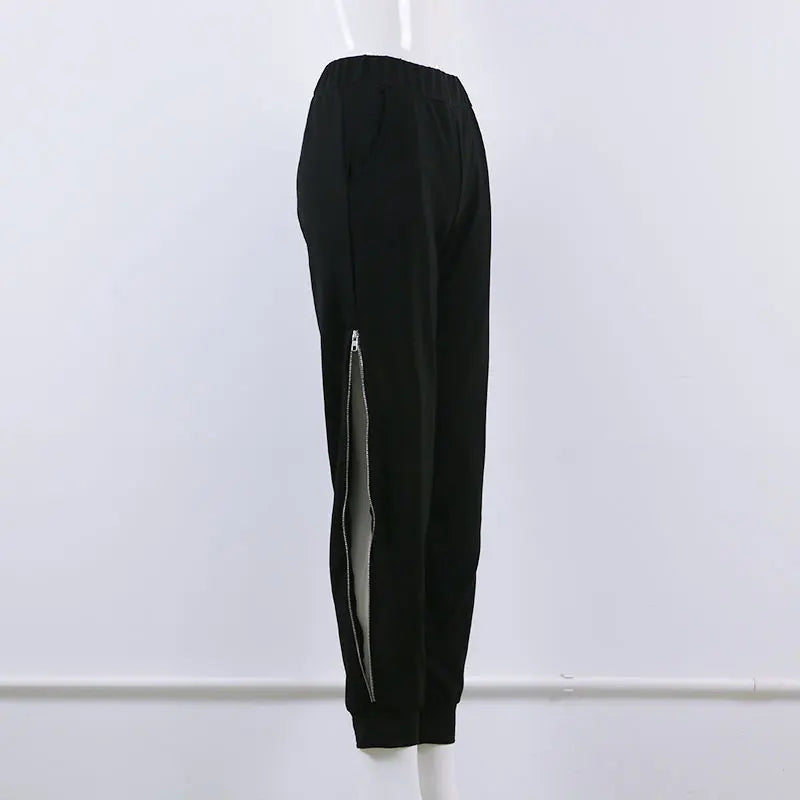 Women Sexy High Zipper Split Mid Waist Wide Leg Pants Autumn Elastic Woman Trousers Casual Black  Long Loose Harem Pencil Pants