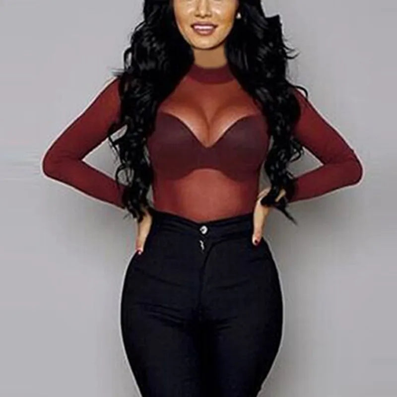 See Through Long Sleeve Blouse