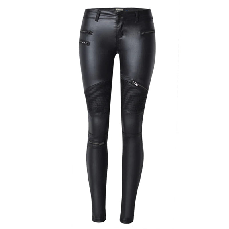 Womens Leather Zipper Pants