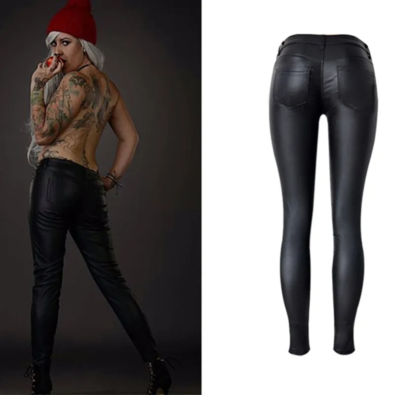 Womens Leather Zipper Pants