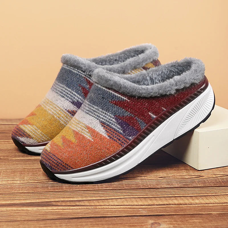 Winter Warm Women Half Slippers Furry Slides for Women Casual Outdoor Home Thick Bottom Warm Shoes Furry Non-slip Platform Shoes