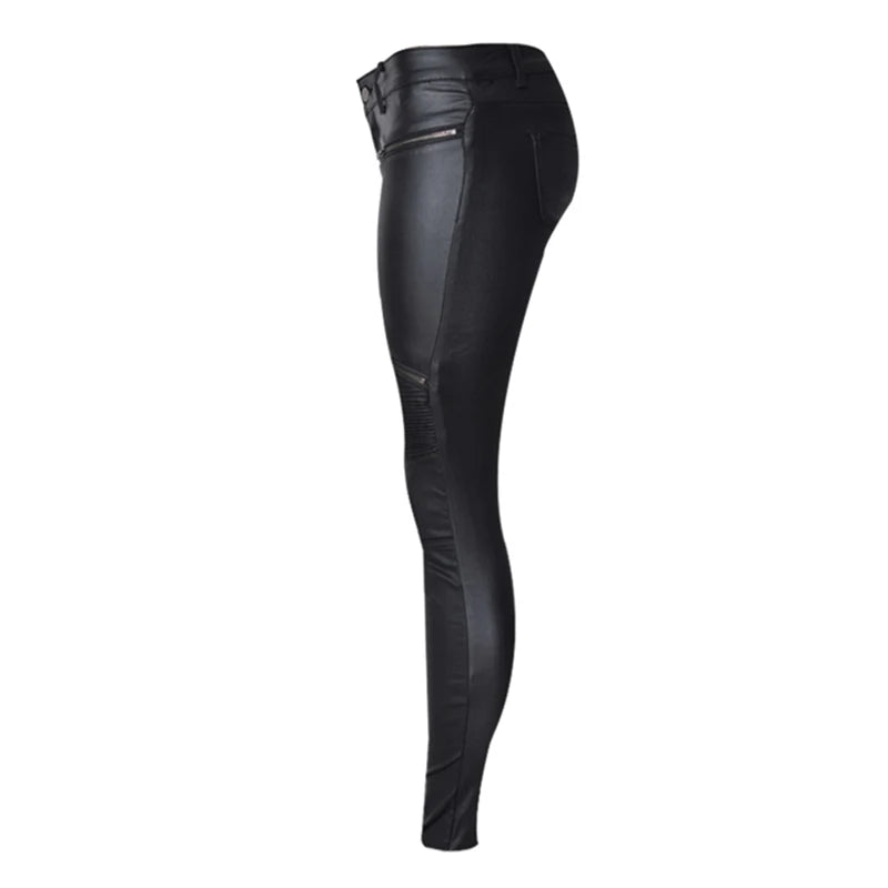 Womens Leather Zipper Pants